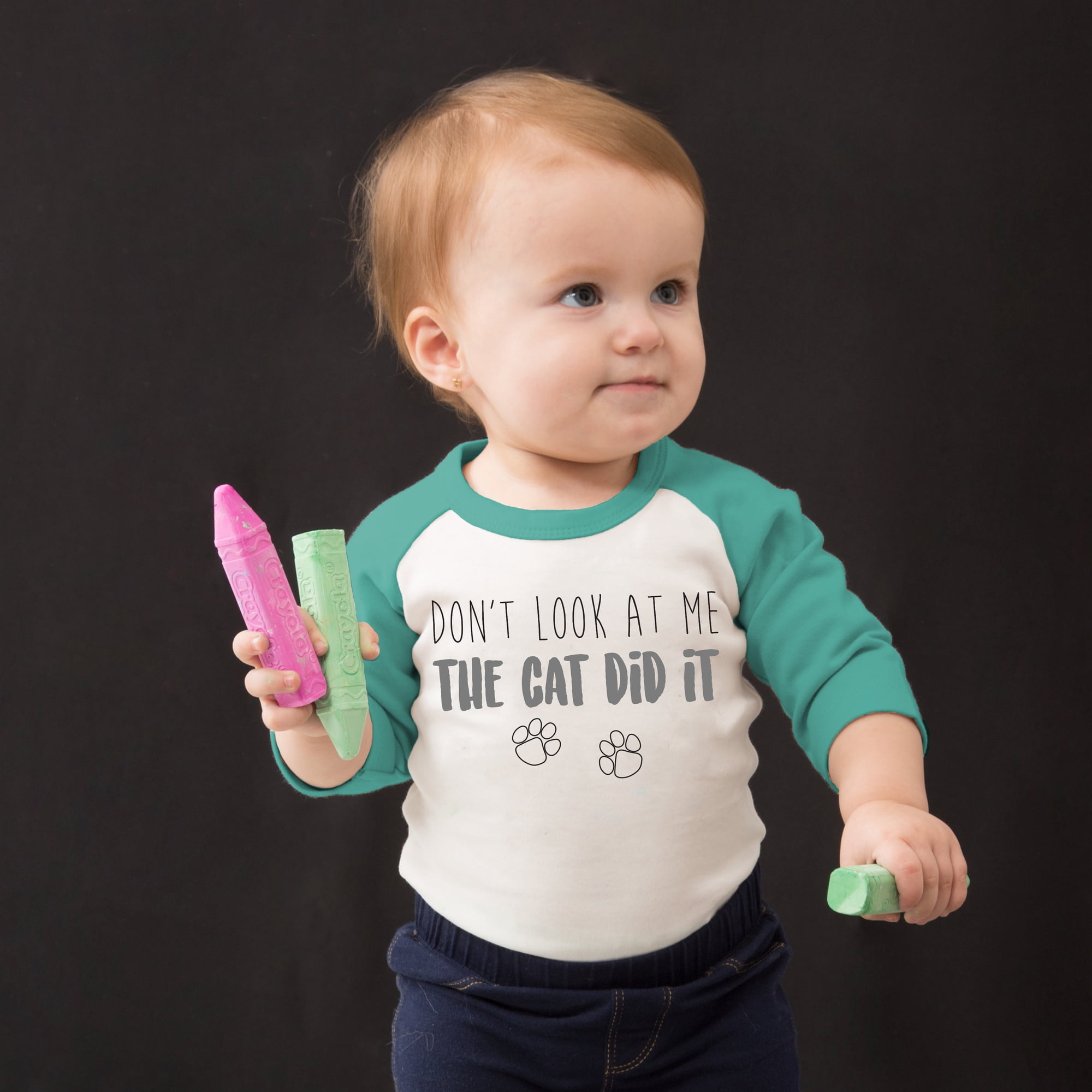 Cat Did It - 12-24 Months 3/4 Length Teal Sleeve Onesie
