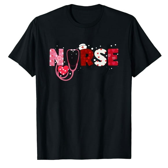 AALJY Infirmières Saint-Valentin Cœurs Stéthoscope Cadeau pour Filles Femmes T-Shirt
