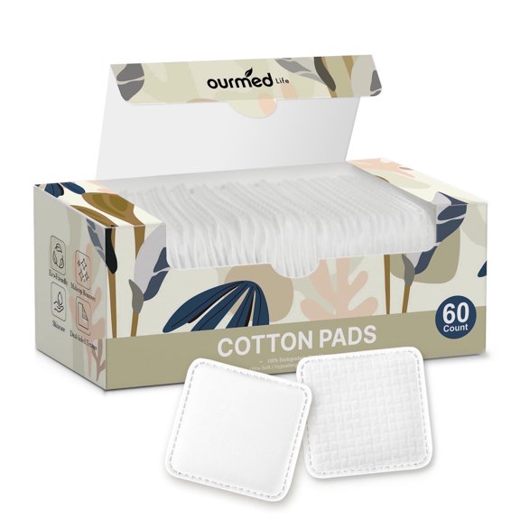 Ourmed Life 60Ct 3"x3" Large Cotton Pads Makeup Remover Pads Cosmetic Cotton Squares Soft Lint-Free