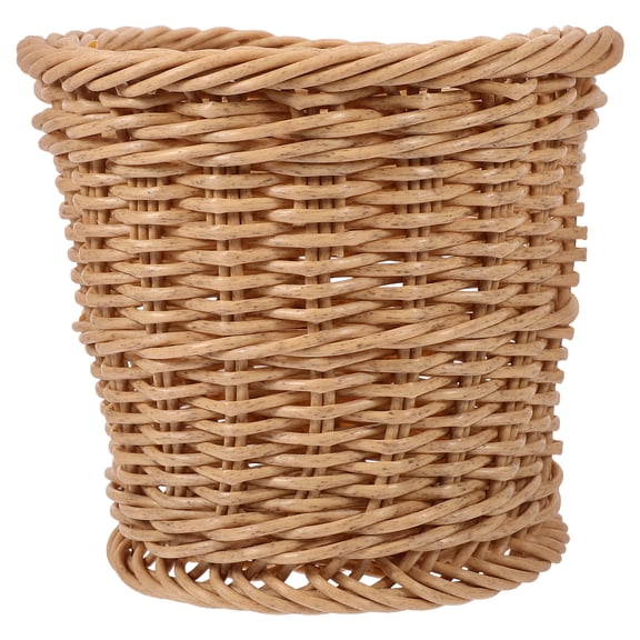 ibasenice Round Storage Basket Woven Waste Paper Basket Beige PP Trash Storage Home Office 1Pcs