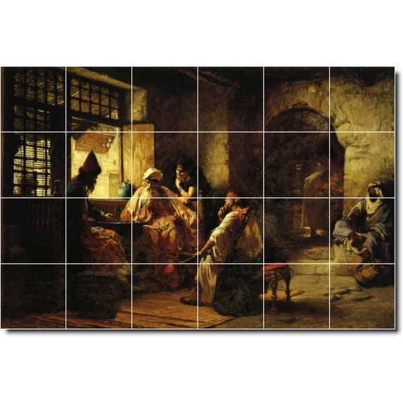 Ceramic Tile Mural-Frederick Bridgman Village Painting 62. 21.25" w x 25.5" h using (30) 4.25 x 4.25 ceramic tiles