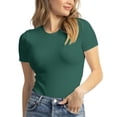 thumbnail image 3 of Liher Summer T-Shirt for Women Crewneck Short Sleeve Tee Shirts Plain Solid Color Slim Fit Top Dark Green M, 3 of 5