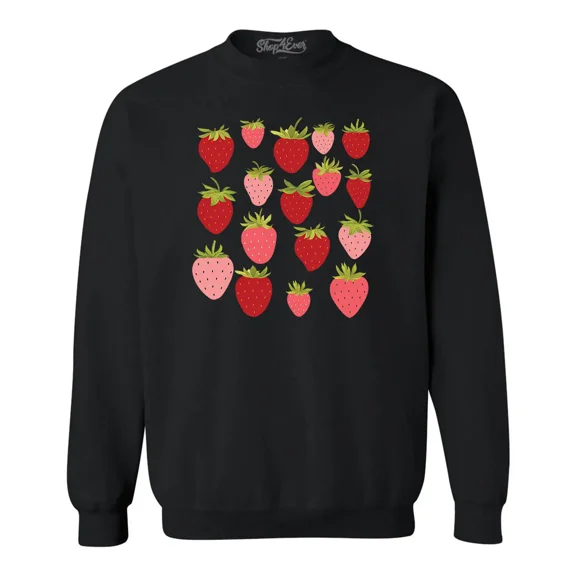 Shop4Ever Men's Strawberry Cottagecore Crewneck Sweatshirt XX-Large Black