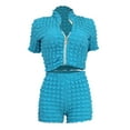 thumbnail image 7 of EHQJNJ Summer Outfits for Women Casual Fashion Set Shorts Set Stand Neck Zippered Cardigan Top Suit Shorts Two Piece Set Top and Shorts Set Vacation Outfits for Women Outfit for Women Valentines, 7 of 7