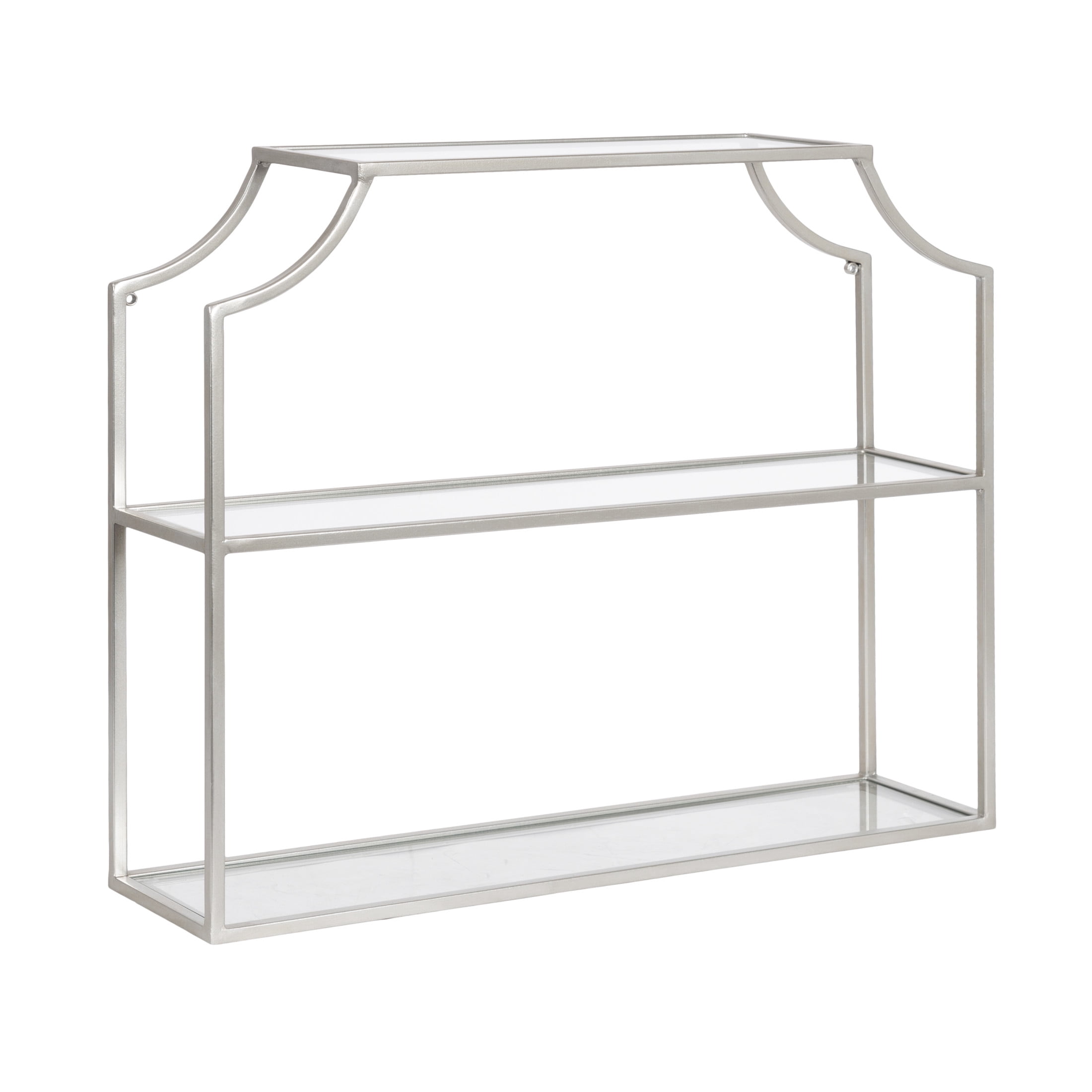 Kate and Laurel Ciel Modern Glam Wide Two-Tier Wall Shelf, 24 x 20, Silver, Tiered Bathroom Shelves for Over the Toilet Storage or Bedroom Makeup Organizer
