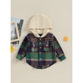 thumbnail image 2 of vera natura Boys Autumn Casual Hooded Coat Long Sleeve Button Down Plaid Outerwear with Pockets, 2 of 9