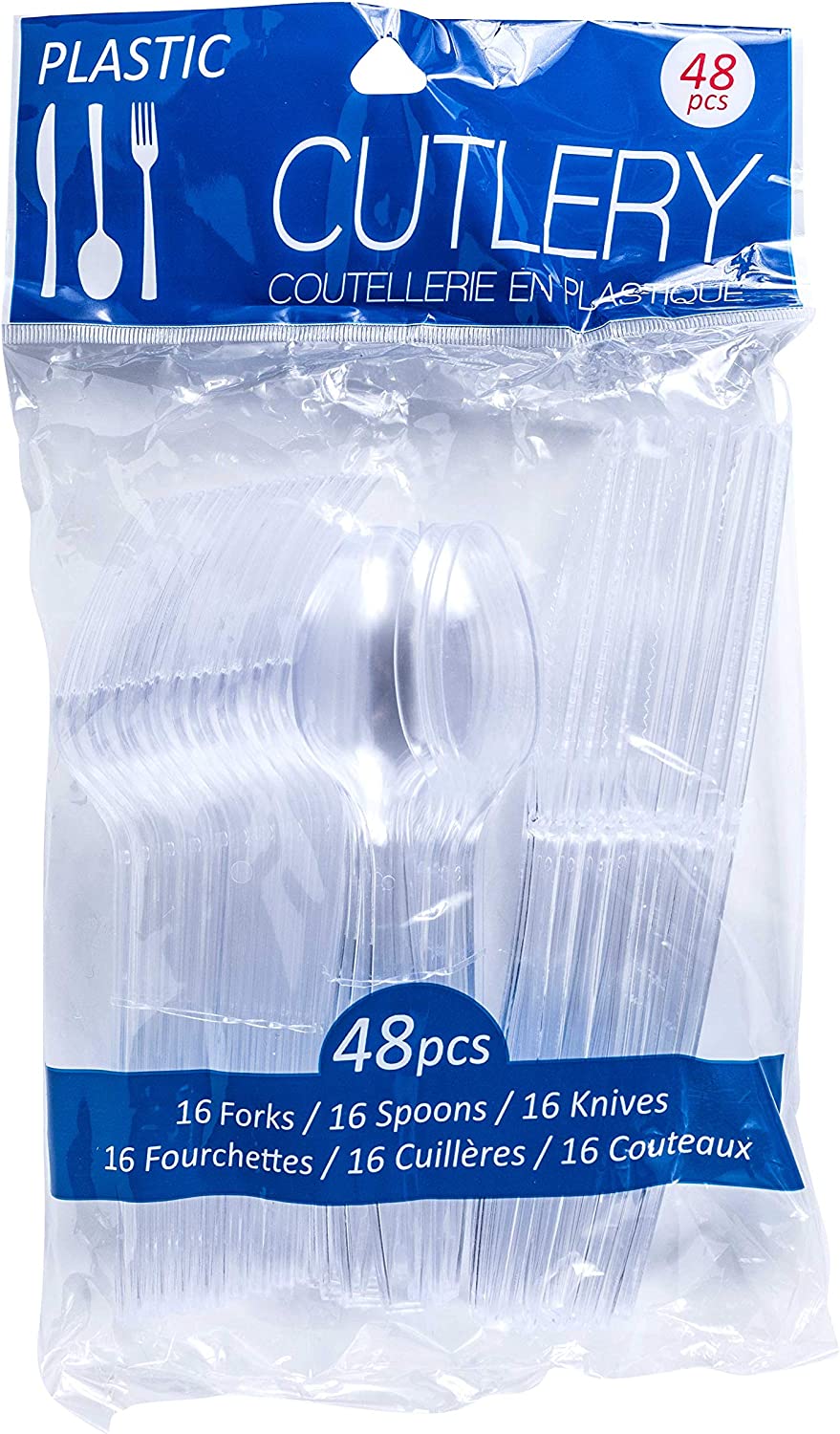 48 Count Disposable Clear Plastic Cutlery Set, Forks Knives and Spoons