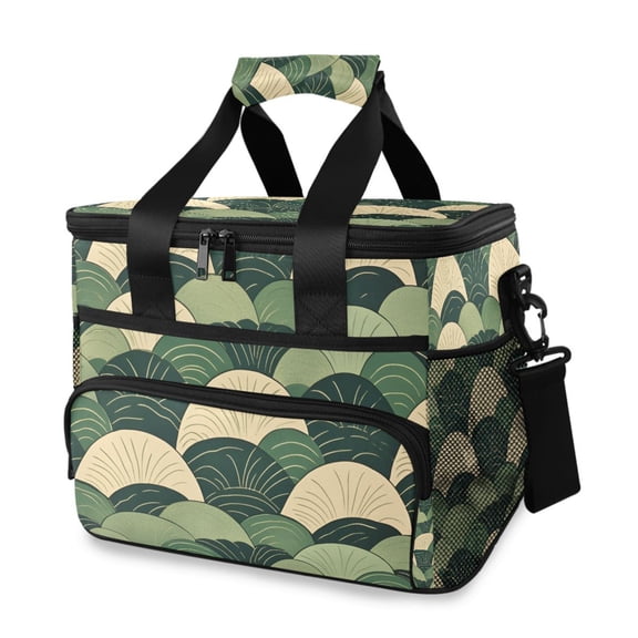 FORMRS Insulated Cooler Bag 24 Cans Capacity Soft Leakproof Lunch Box with Side Pockets, Green Abstract Shapes
