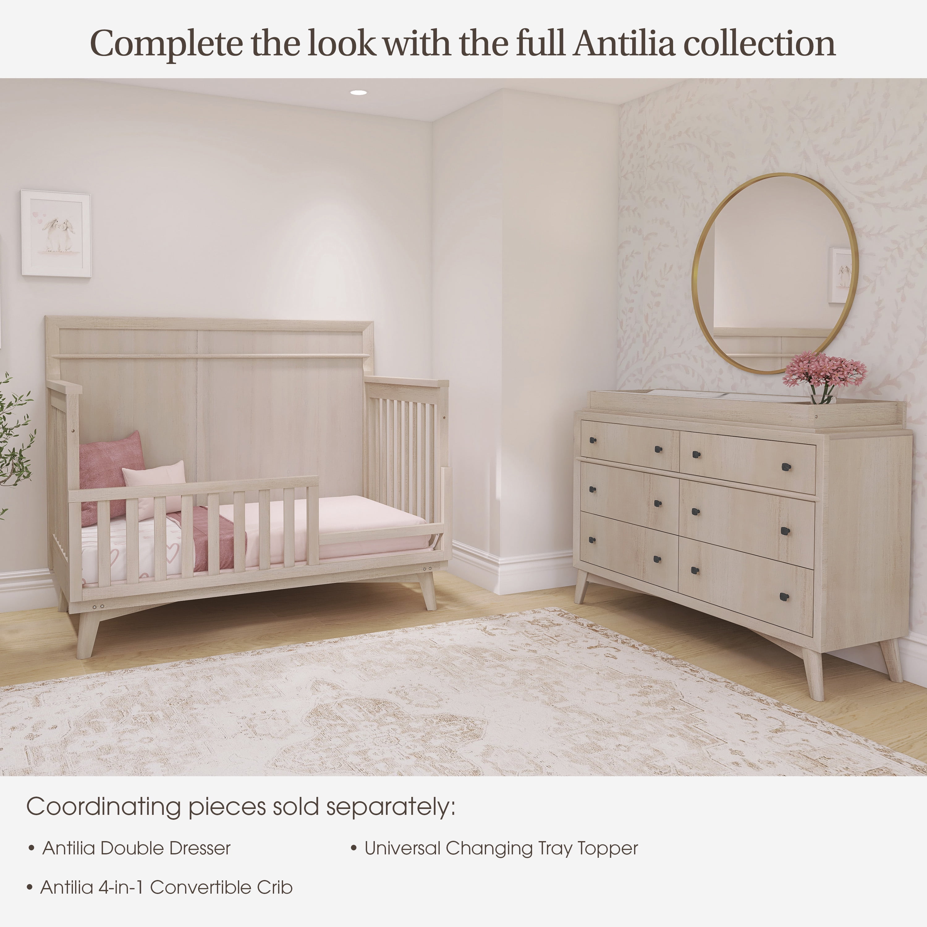 Evolur Antilia Mid Century Convertible Crib Toddler Guard Rail I Full Assembly I Lasting Quality