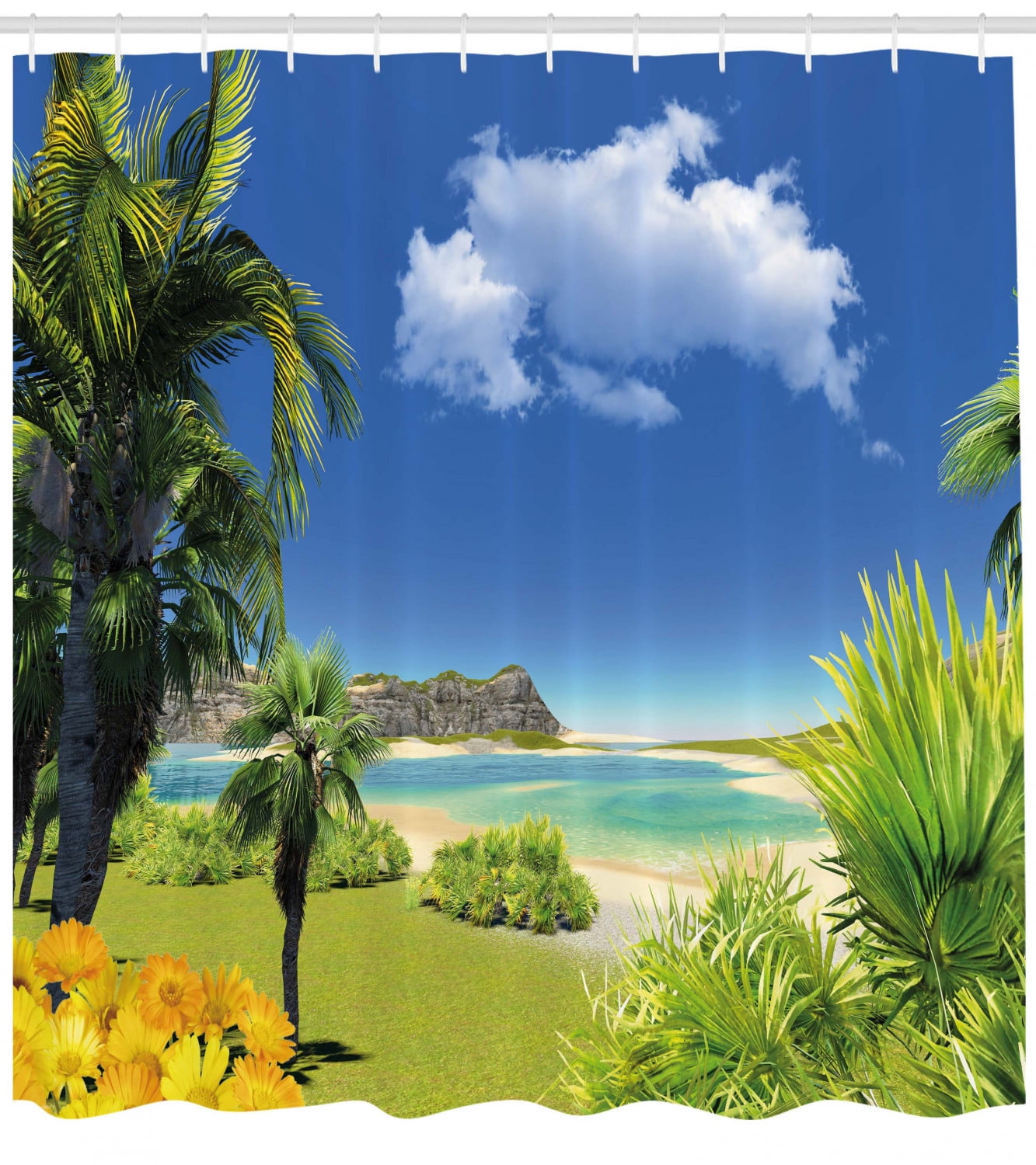Tropical Shower Curtain Paradise Beach With Palm Trees In Exotic Island Happiness Coastal Charm Image Fabric Bathroom Set With Hooks Multicolor By Ambesonne Walmart Com Walmart Com