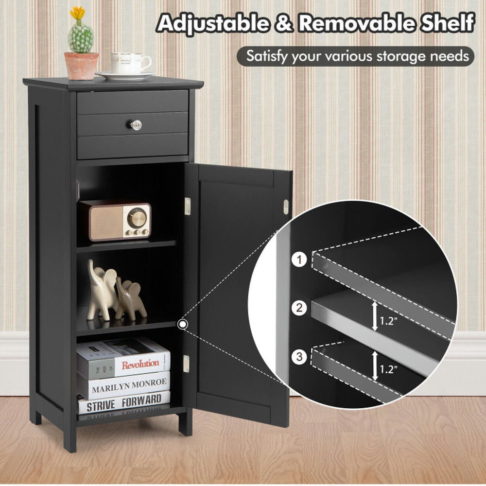 Finihen Bathroom Storage Cabinet, Bathroom Floor Cabinet, Wooden Bathroom Floor Storage Cabinet with Drawer and Shelf, for Bathroom, Living Room, Bedroom, Kitchen, Black Finihen Bathroom Storage Cabinet, Bathroom Floor Cabinet, Wooden Bathroom Floor Storage Cabinet with Drawer and Shelf, for Bathroom, Living Room, Bedroom, Kitchen, Black