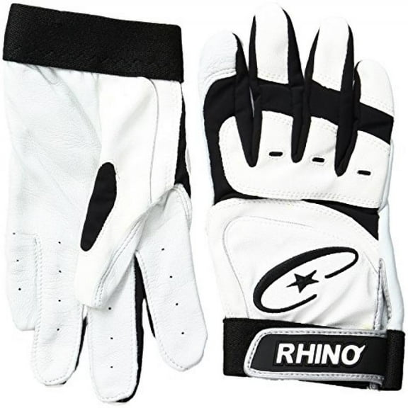 Champion Sports Youth Rhino Max Pro Grip Batting Gloves (White/Black, Medium)