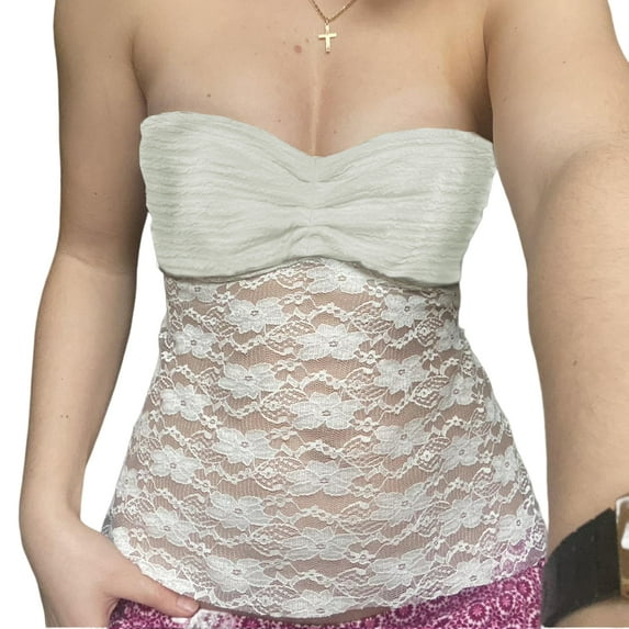 y2k Tube Tops Women Fairy Grunge Clothing Floral Lace Sleeveless Backless Tanks 2000s Aesthetic Clothes Sweet Streetwear