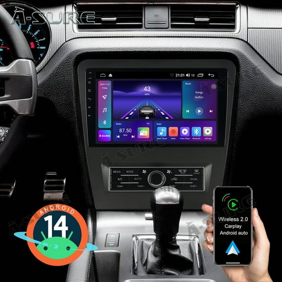 2 64GB Android 14 Car Radio Stereo for Ford Mustang 2010-2014, 10.1" Wireless CarPlay/Android Auto/GPS Navi/Wi-Fi/BT 5.0/SWC/DSP/USB