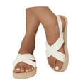 thumbnail image 2 of Wovix Women's Low Heel Sandals Open Toe Adjustable Elastic Strappy Lightweight Slippers Rubber Sole Comfortable Casual Summer Strappy Shoes White 38, 2 of 9
