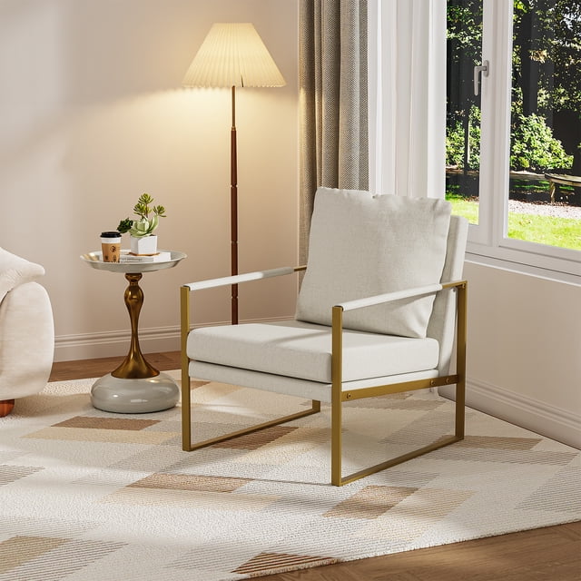 Sillón Individual Tapizado Moderno FurnitureR para Sala o Recámara Beige