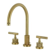 Kingston Brass KS8927KNL Convergent Two-Handle 3-Hole Deck Mount Widespread Bathroom Faucet with Knurled Handle and Brass Pop-Up in Brushed Brass