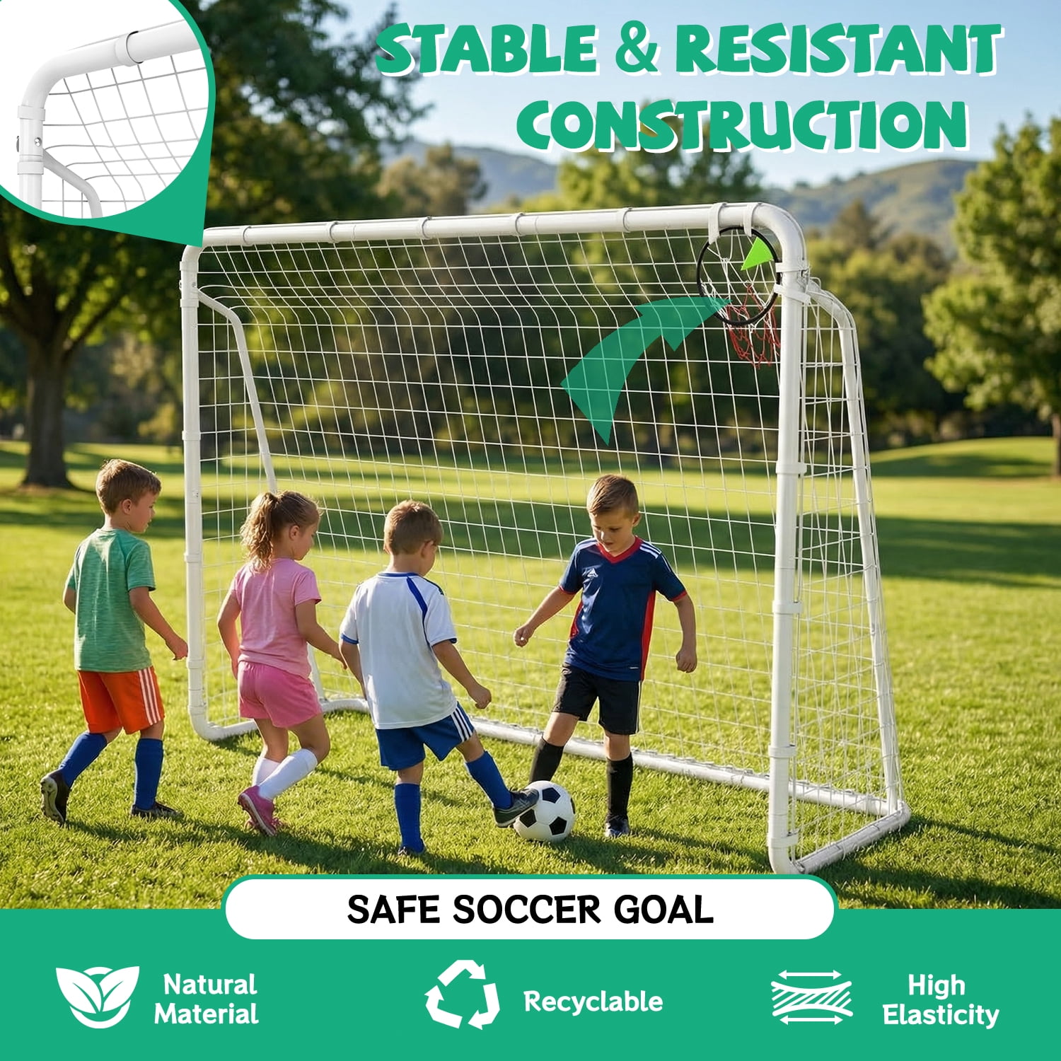 Aukfa 8x6 FT Soccer Goal for Kids, Heavy-Duty Steel Frame Backyard Soccer Net, Portable Training Goal for Outdoor Practice,White