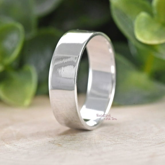 Flat High Polished Sterling Silver Pipe Cut Cigar Band, Womens Mens Silver Minimalist Simple Plain Ring, Silver Thick Thumb Ring Band Ring Size-7