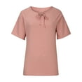 thumbnail image 2 of tklpehg Tops for Women Short Sleeve T Shirts Plain Colored Loose Fit Lightweight Blouse Crew Neck Bow Tie Tops Basic Leisure Fashion Summer Shirt Pink 4(S), 2 of 9