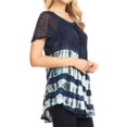 thumbnail image 3 of Sakkas Lulu Short Sleeve Summer Casual Fresh Blouse Top Lace Tie-dye & Corset - Navy - One Size, 3 of 5