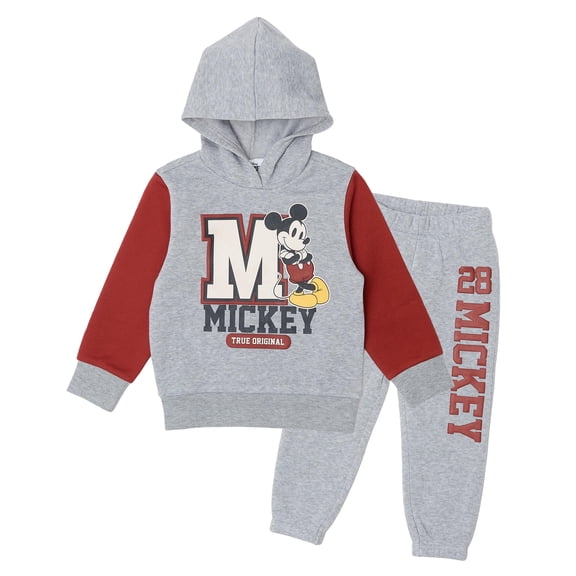 Disney Mickey Mouse Toddler Boys’ Outfit Set - Two Piece Hoodie Sweatshirt & Jogger Pants with Sporty Stripe Details (Heather Grey, 3T)