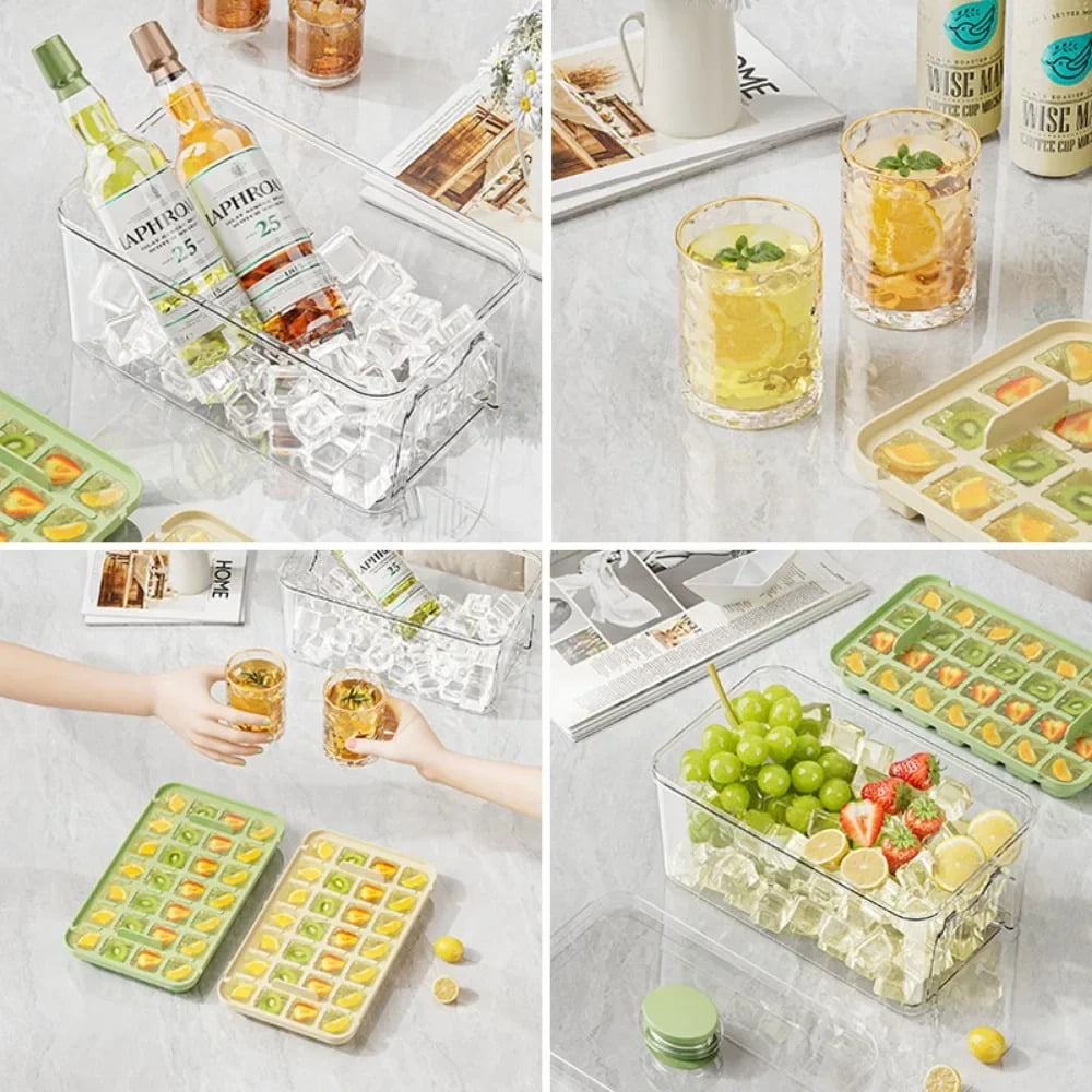 Press Ice Tray Bucket Multifunctional 48-Grid Ice Cube Mold, Ice Maker with One-Touch to Release, Portable Ice Box