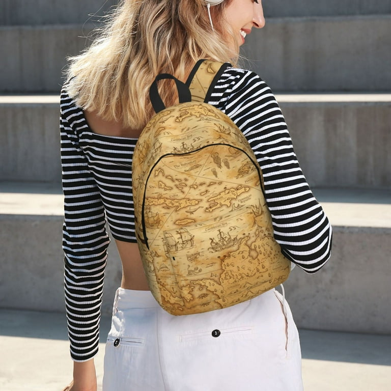 Bingfone Old Vintage Map Of Sea Print Canvas College Laptop Backpack Large Capacity Lightweight College Bookbag Casual Daypack Small