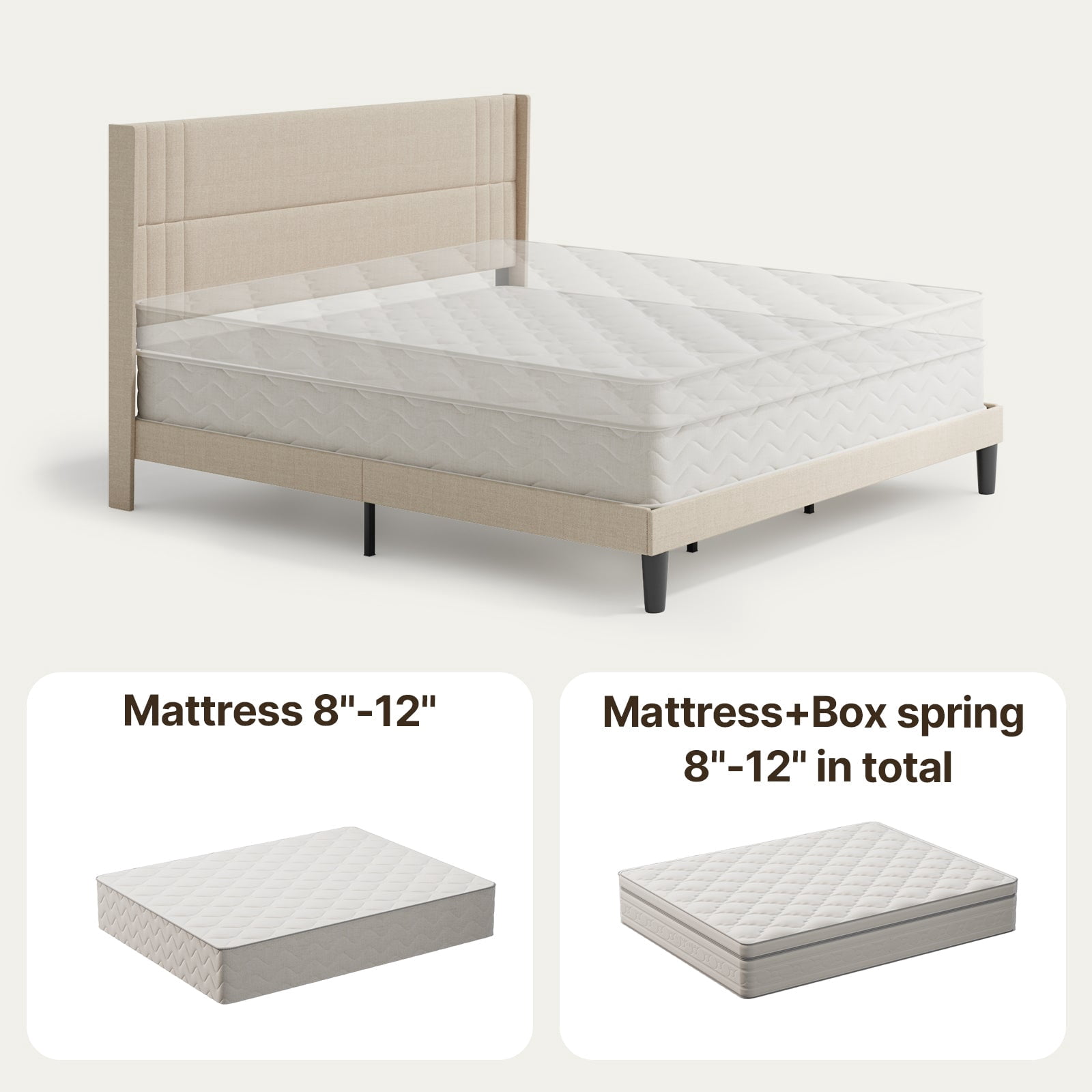 Upholstered Platform Full Bed Frame with Headboard, Sturdy Wooden Slats, Noise-Free, No Box Spring Needed, Easy Assembly, Modern Bedroom Furniture - Full, Beige