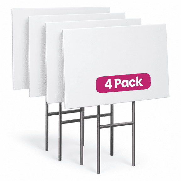 4 Pack 18 x 12 Inch White Blank Corrugated Plastic Yard Signs with Metal Stakes