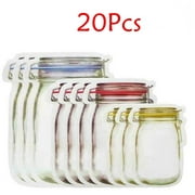 20pcs Reusable Mason Jar Bottles Bags Fresh Food Storage Bag Snacks Zipper Pouch