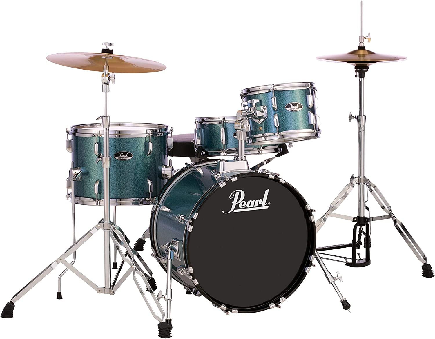 Pearl Roadshow Complete 4-Piece Drum Set w/ 18" Bass Drum, Hardware & Cymbals - Aqua Blue Glitter