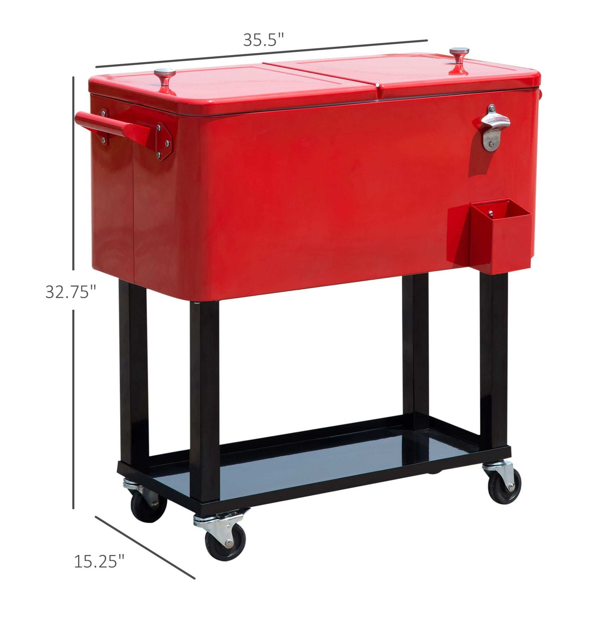 80 QT Rolling Cooler Cart, Red Ice Chest on Wheels for Parties & Outdoors