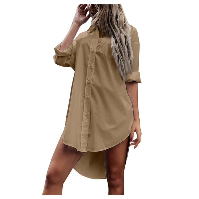 Blusa larga con estampado, cuello en V y mangas largas para mujer - Top informal