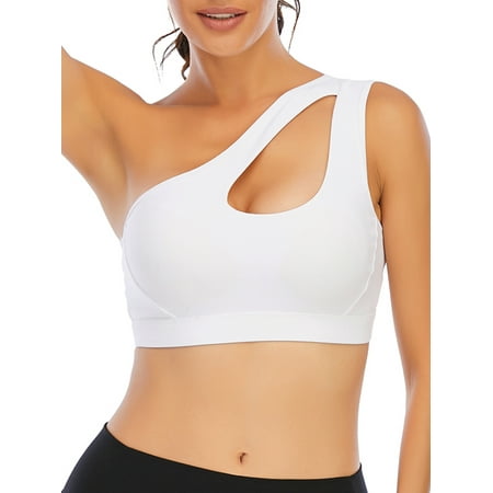 

Womens Medium Support Sports Bra One Shoulder Yoga Bras Workout Crop Tops Sexy Hollow Out Design
