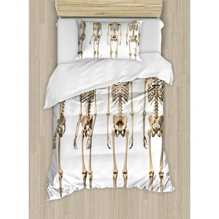 Human Anatomy Twin Size Duvet Cover Set, Man Male Human Skeleton Skull Different Perspectives Medical Humor Illustration, Decorative 2 Piece Bedding Set with 1 Pillow Sham, Cream, by (Best Cream For Male Thrush)