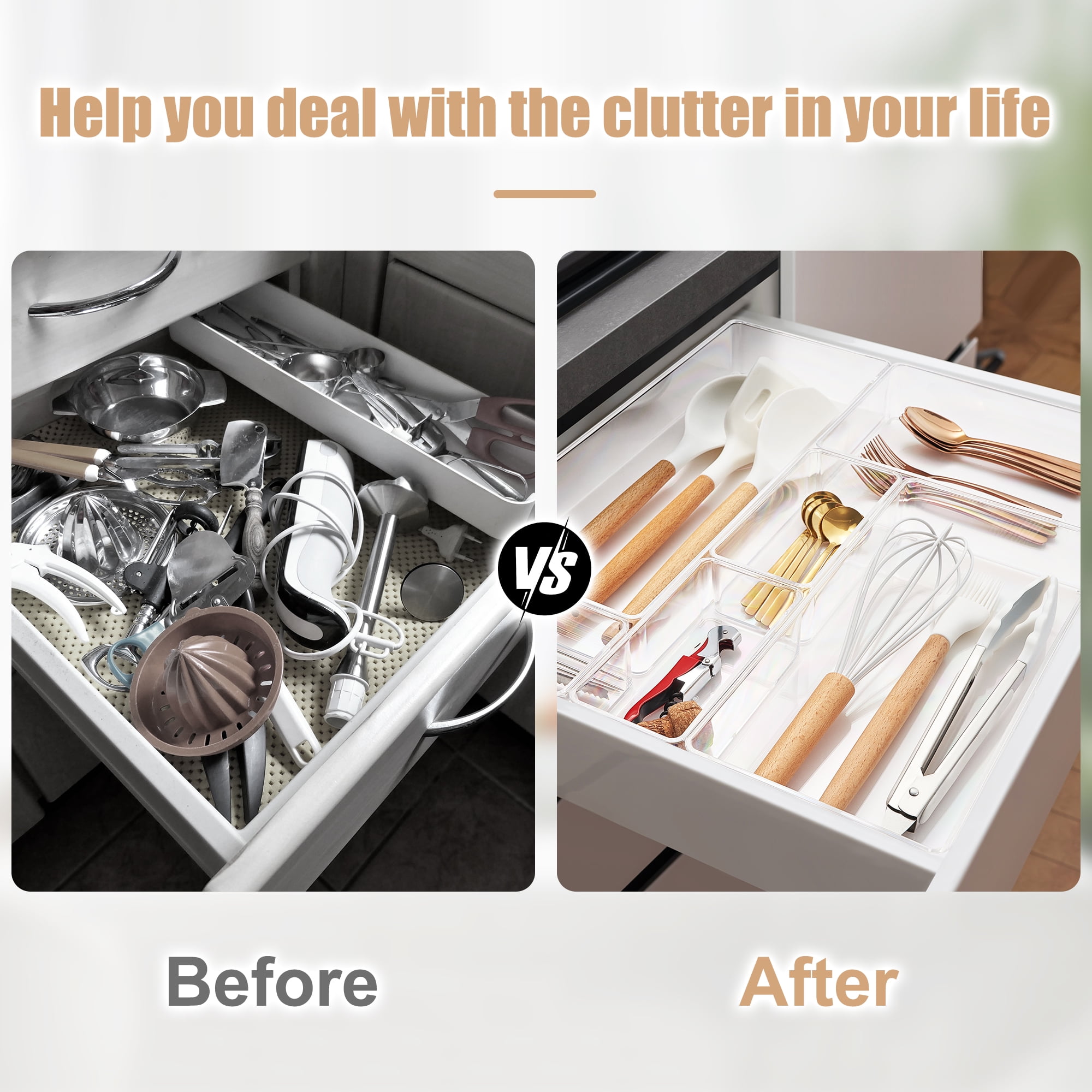 Clear Drawer Organizer Set for Kitchen Storage