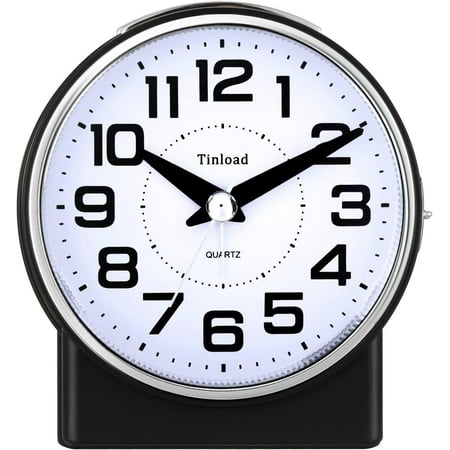 4.3 No Ticking Analog Alarm Clock,Silent Readable for Seniors,Easy to Set,Gradual Rise Alarm,Big Numbers,On/Off Switch on Side,Gentle Wake,Snooze,Lighted Demand,Battery Operated,Black