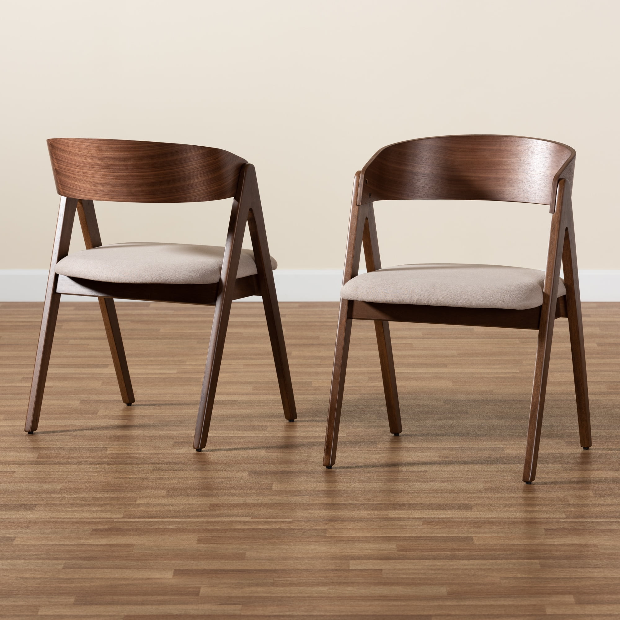 Baxton Studio Danton Dining Chair, Set of 2, Beige/Walnut Brown