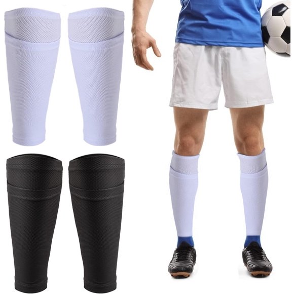 2 Pairs Soccer Shin Guard Socks, Breathable Soccer Shin Guard Sleeves with Pocket for Football Shin Pads, Shin Pads Holder for Kicking Ball, Running, Cycling