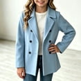 thumbnail image 2 of Jackets for Girls Zaewscy Girls Double‑Breasted Wool Blend Coat Notched Lapel Long Sleeve Kids Casual Wool Outerwear Light Blue 120, 2 of 9