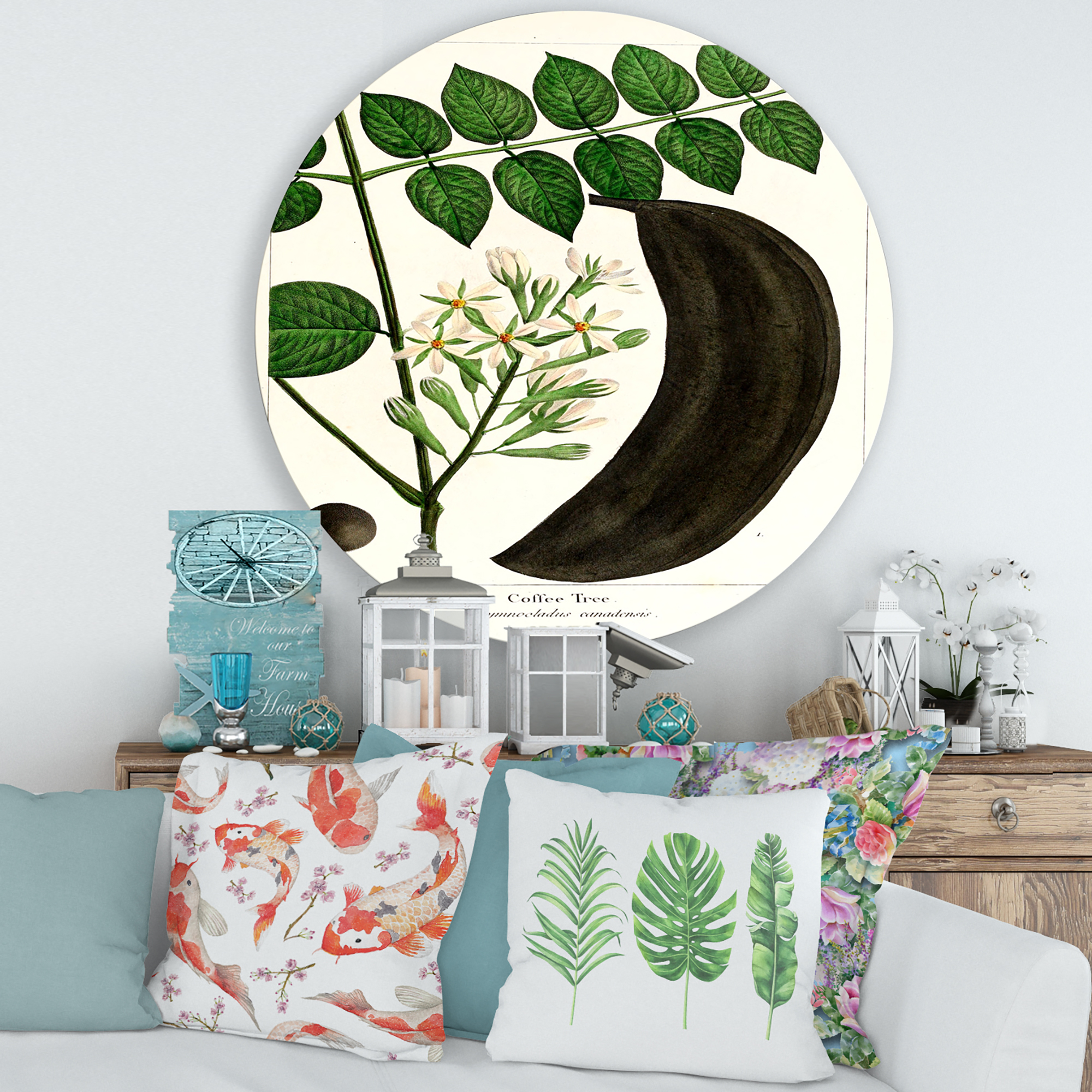 Designart 'Ancient Plant Life IX' Traditional Circle Metal Wall Art 36x36 - Disc of 36