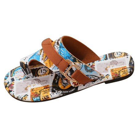 

MIASHUI Womens Sandals Shoes Pattern Sst Toe Breathable and Comfortable Non Slip Casual Beach Shoes Casual Summer Shoes Brown 6.5