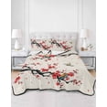 thumbnail image 2 of Quilts Queen Size Bedding Set, Red Spring Floral Reversible Summer Quilt 3 Pieces, Birds Branches Watercolor Flowers Rustic Lightweight Bedspreads Coverlets with 2 Pillow Shams for All Seasons, 2 of 5