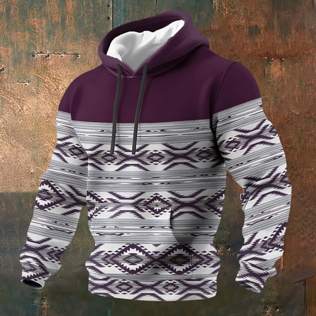 Sweat à Capuche pour Hommes avec Poches pour Style Occidental Aztèque Décontracté Manches Longues Coupe Décontractée