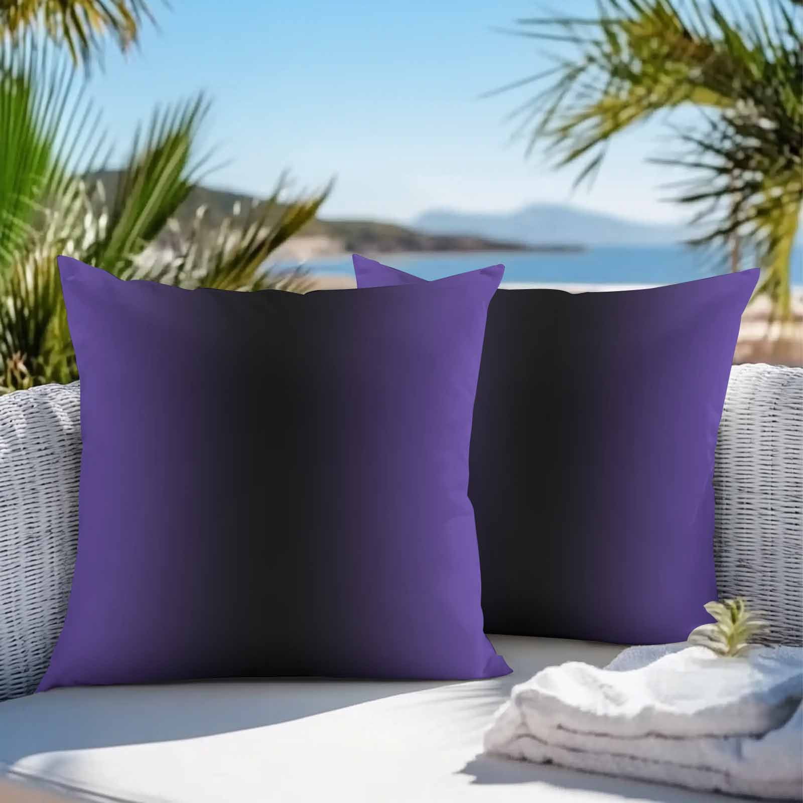 Outdoor Waterproof Throw Pillow Covers Set of 2 Ombre Black Purple Decorative Pillowcases Square Outdoor Pillows Cushion Case 18x18 Inch Gradient Color Patio Pillows for Couch Sofa Bed Garden