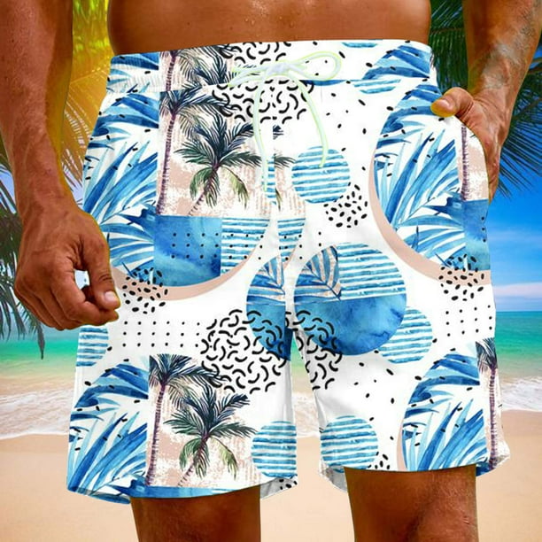 Meichang Mens Hawaiian Swim Shorts 2024 Summer Tropical Printed Bathing Suit Swimwear Big and Tall Elastic Waist Quick Dry 5 Inch Beach Shorts Casual