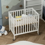 Fizzy Baby Foldable Baby Crib with Wheels Portable Baby Bed Travel Crib, White