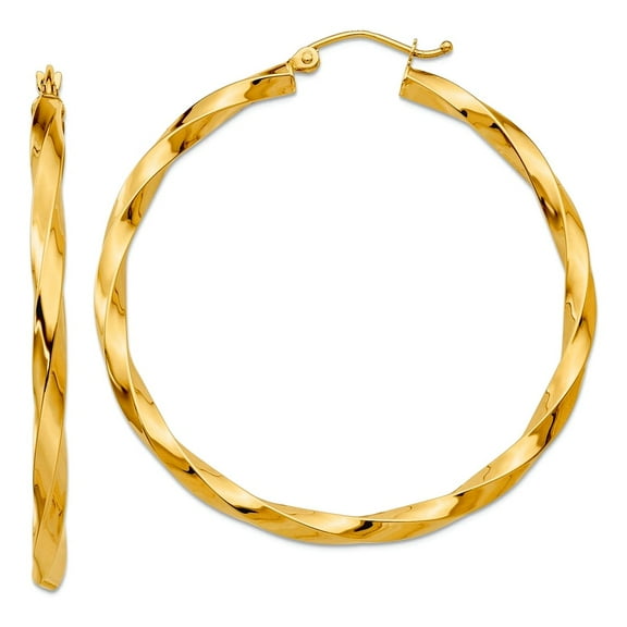 14k Yellow Gold Hollow Hinged post Polished 3mm Twisted Hoop Earrings 45x45.5mm Wide 3mm Thick Hoop Earring for Women