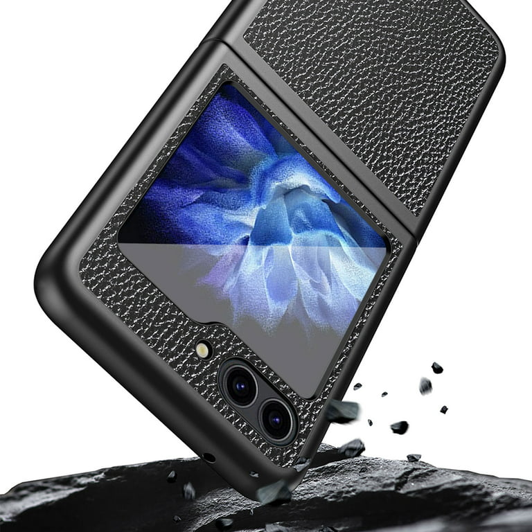 Z Flip 5 Case,Samsung Z Flip 5 Premium Leather Case,Galaxy Z Flip 5 Genuine  Leather Cover Slim Phone Case, Hard Back PC Shockproof Protective Case for  Samsung Galaxy Z Flip5 5G